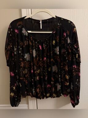 Free People Wildflower Honey Floral Mesh Overlay Blouse Women’s Small NWOT